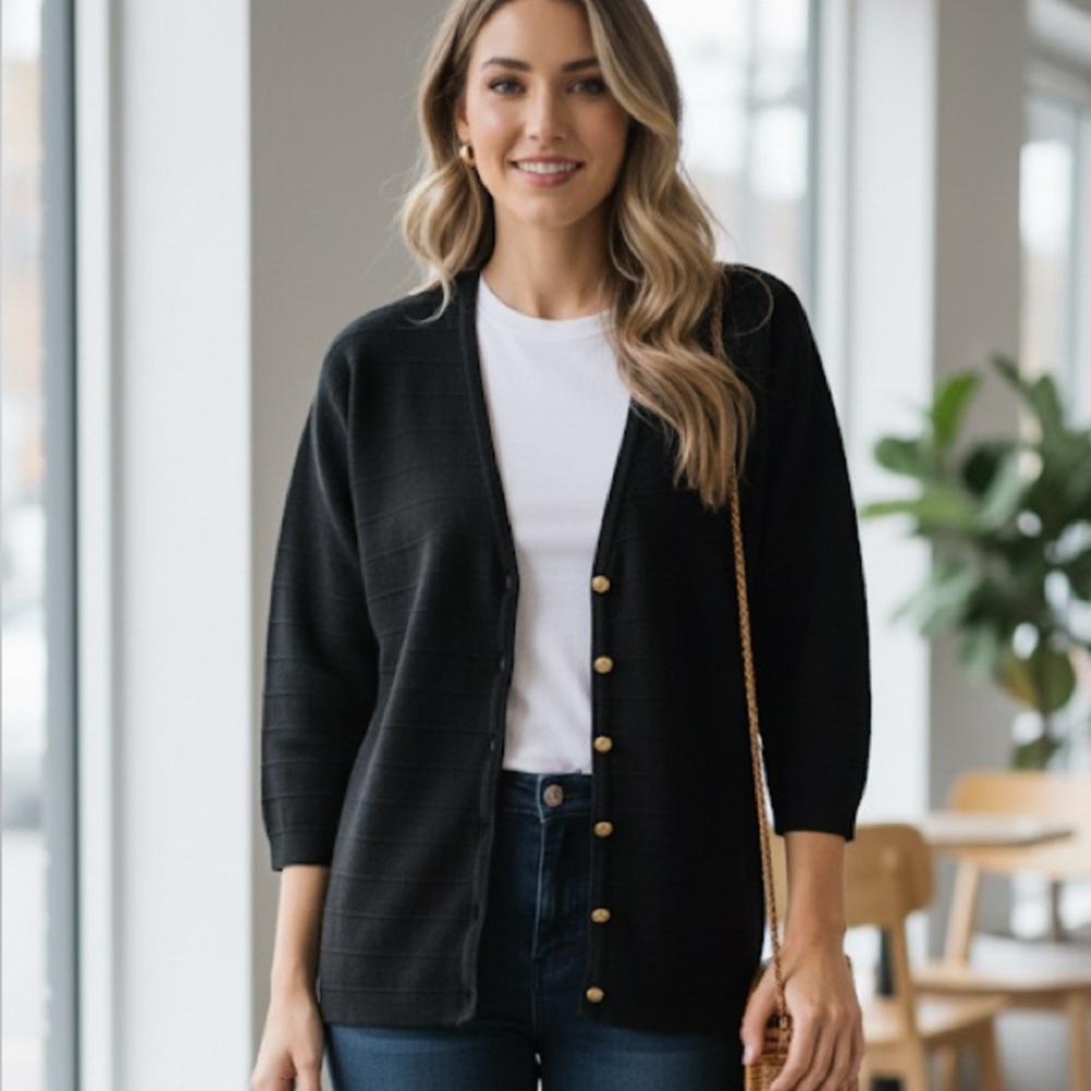 VINTAGE Jantzen Black Oversized Button Front Cardigan